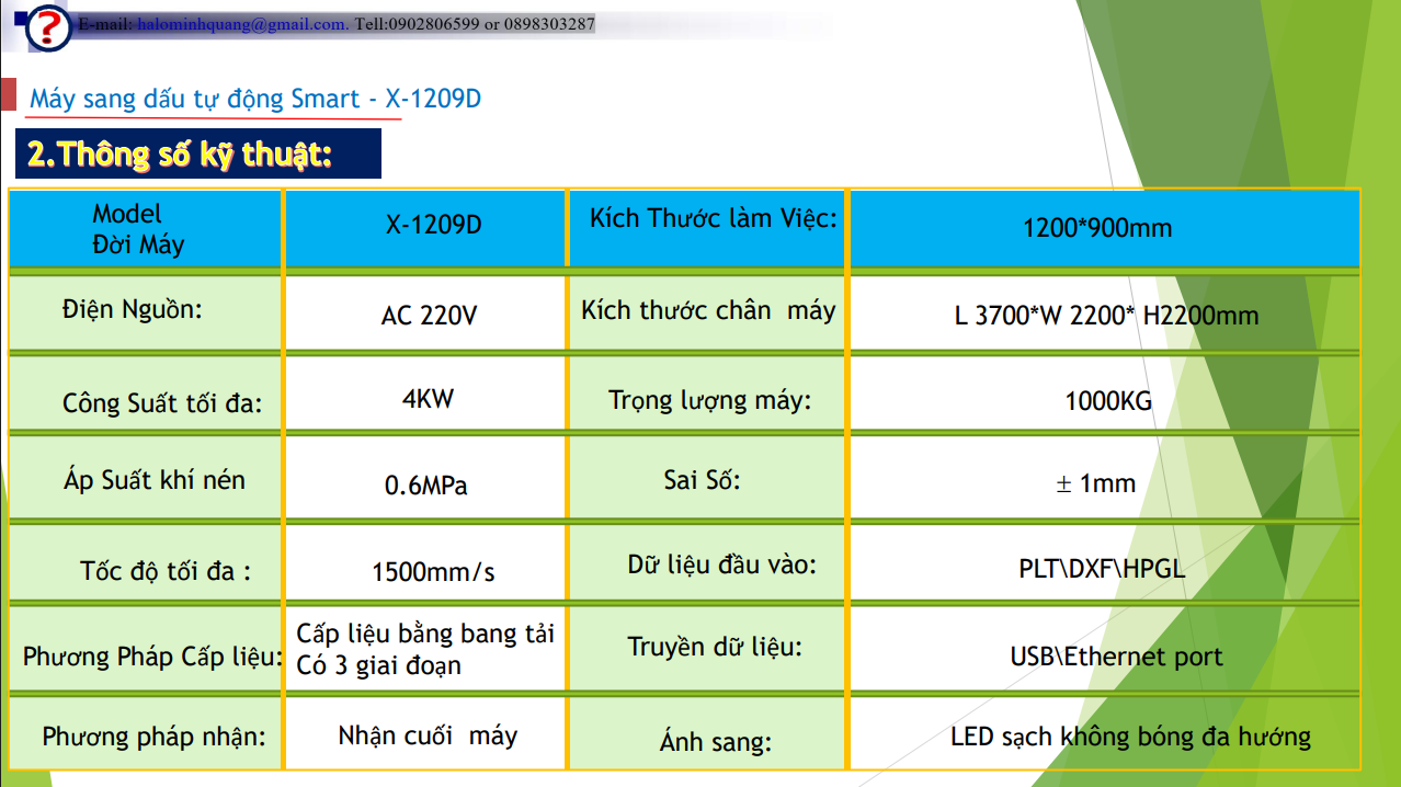 Máy lấy dấu tự động - thông số kỹ thuật 2